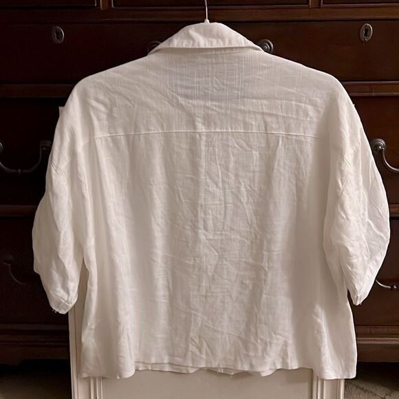Red Berry white linen flowy boho buttonfront top NWOT L - Picture 3 of 12